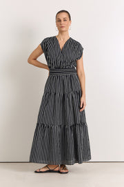 Ursula Cotton Crossover Maxi Dress (Stripe)