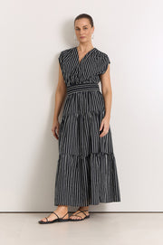 Ursula Cotton Crossover Maxi Dress (Stripe)