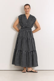 Ursula Cotton Crossover Maxi Dress (Stripe)