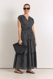 Ursula Cotton Crossover Maxi Dress (Stripe)