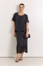 Reece Straight Midi Skirt (Black)