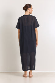 Ryan Textured Cotton Maxi Dress (Ink)