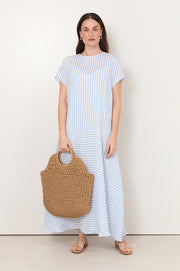 Georgette Stripe Linen Midi Dress (Blue/White)