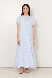 Georgette Stripe Linen Midi Dress (Blue/White)