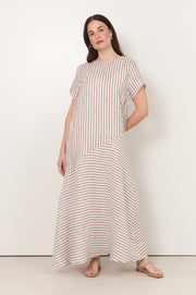 Georgette Stripe Linen Midi Dress (Chocolate/White)