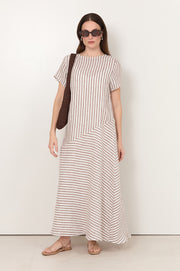 Georgette Stripe Linen Midi Dress (Chocolate/White)