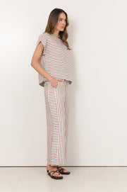 Gabriella Stripe Linen Pant (Chocolate/White)