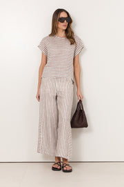 Emmerson Stripe Linen Top (Chocolate/White)