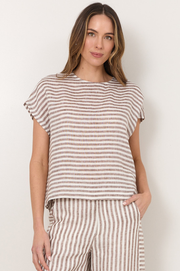 Emmerson Stripe Linen Top (Chocolate/White)