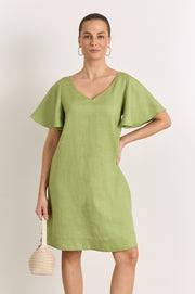 Theo Linen Short Dress (Green)
