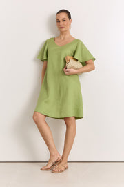 Theo Linen Short Dress (Green)