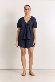 Maura Lightweight Denim Top (Dark Denim)