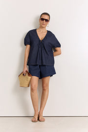 Maura Lightweight Denim Top (Dark Denim)