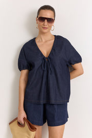 Maura Lightweight Denim Top (Dark Denim)