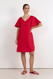 Theo Linen Short Dress (Red)