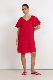 Theo Linen Short Dress (Red)