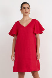 Theo Linen Short Dress (Red)
