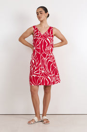 Simone V Neck Linen Short Dress (Java Print)