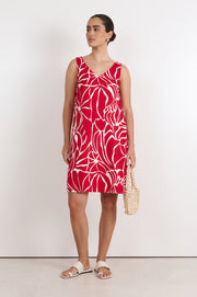 Simone V Neck Linen Short Dress (Java Print)