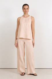 Jolie Contrast Stitch Linen Top (Nude)
