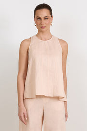 Jolie Contrast Stitch Linen Top (Nude)