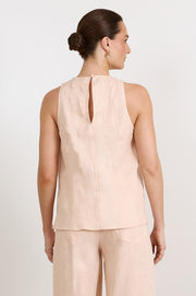 Jolie Contrast Stitch Linen Top (Nude)