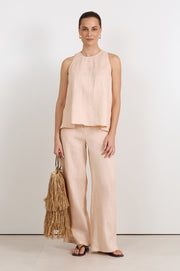 Jolie Contrast Stitch Linen Top (Nude)