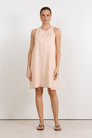 Jolie Contrast Stitch Linen Short Dress (Nude)