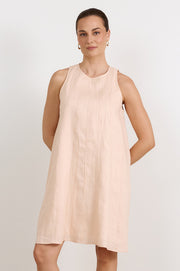 Jolie Contrast Stitch Linen Short Dress (Nude)