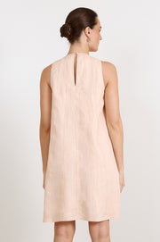 Jolie Contrast Stitch Linen Short Dress (Nude)