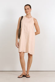 Jolie Contrast Stitch Linen Short Dress (Nude)