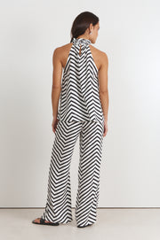 Kendra High Neck Chevron Print Top (Mono)