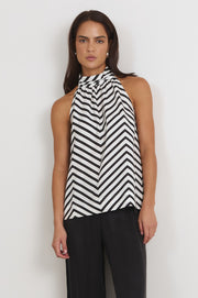 Kendra High Neck Chevron Print Top (Mono)