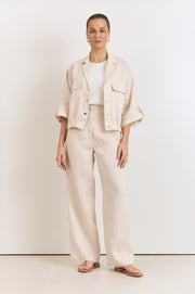 Arlie Front Pocket Linen Top (Stone)