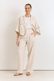 Arlie Front Pocket Linen Top (Stone)