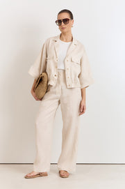 Arlie Front Pocket Linen Top (Stone)