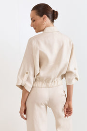 Arlie Front Pocket Linen Top (Stone)
