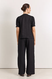 Harrie Pleated Linen Top (Black)