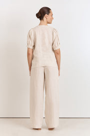 Harrie Pleated Linen Top (Stone)