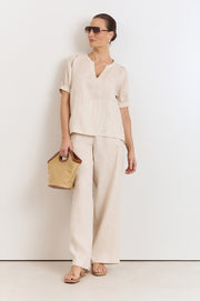 Harrie Pleated Linen Top (Stone)