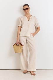Harrie Pleated Linen Top (Stone)