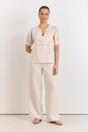 Harrie Pleated Linen Top (Stone)