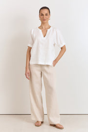 Harrie Pleated Linen Top (White)