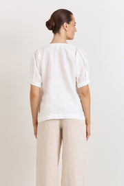 Harrie Pleated Linen Top (White)