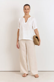 Harrie Pleated Linen Top (White)