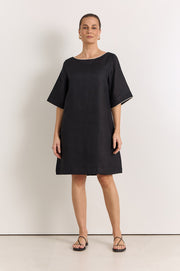 Clara Linen Short Dress (Black)