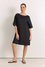 Clara Linen Short Dress (Black)