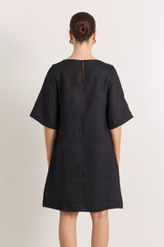 Clara Linen Short Dress (Black)