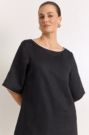 Clara Linen Short Dress (Black)