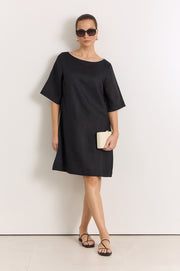 Clara Linen Short Dress (Black)